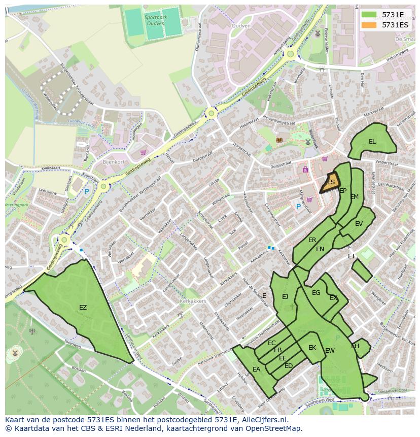 Afbeelding van het postcodegebied 5731 ES op de kaart.