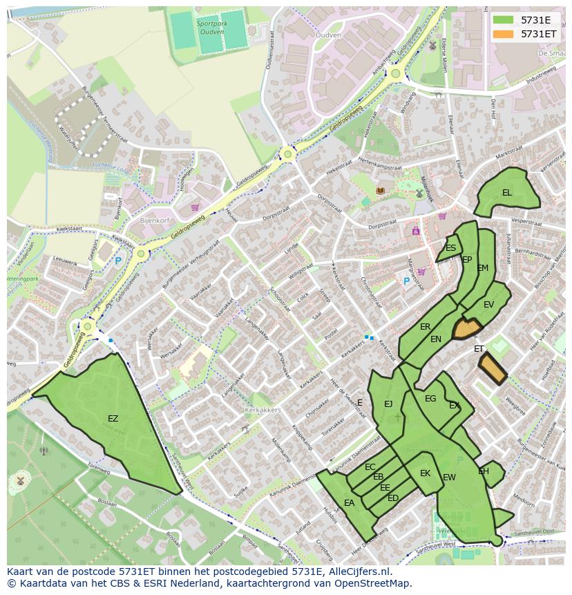Afbeelding van het postcodegebied 5731 ET op de kaart.