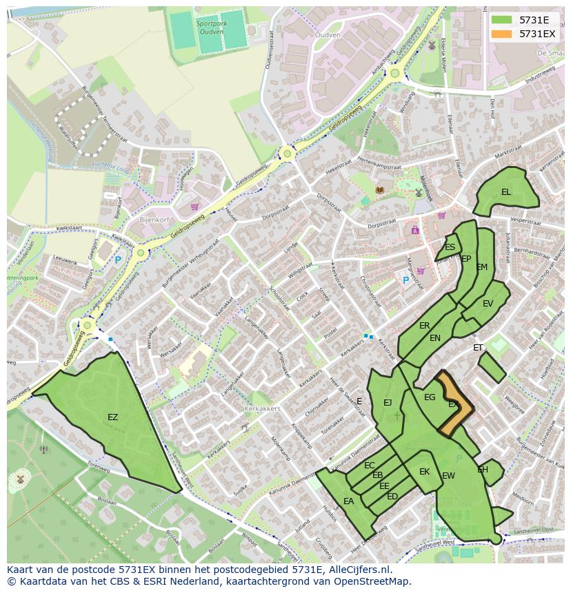 Afbeelding van het postcodegebied 5731 EX op de kaart.