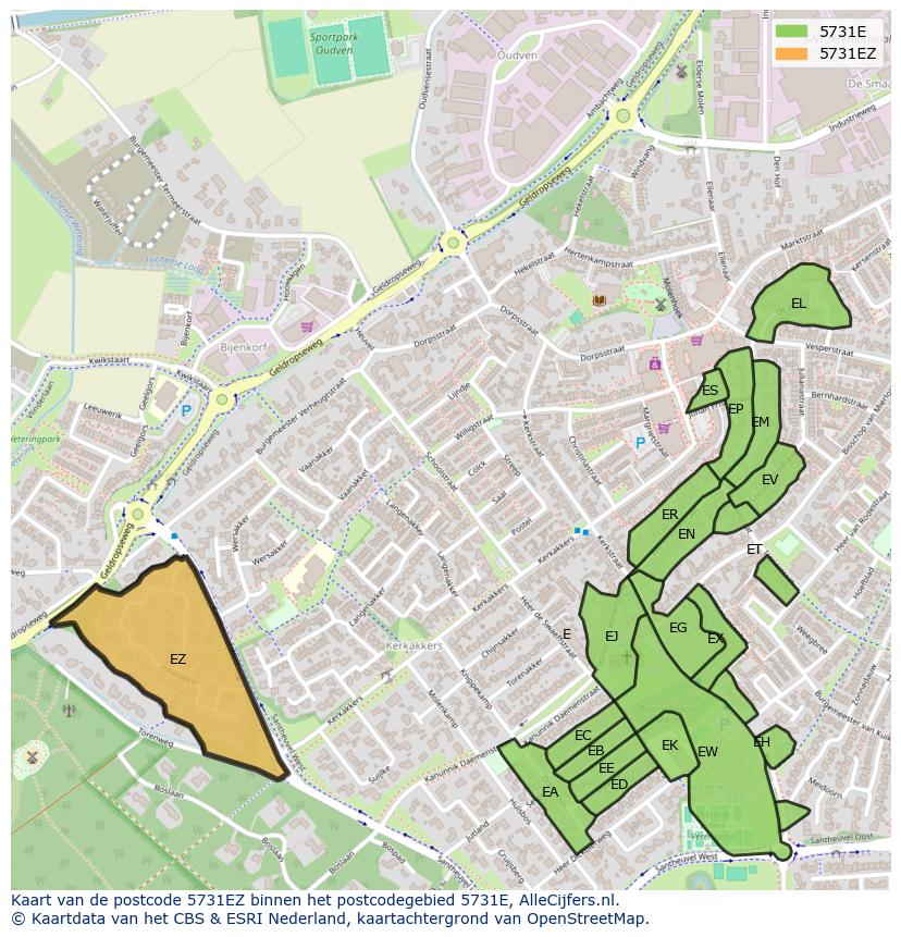 Afbeelding van het postcodegebied 5731 EZ op de kaart.