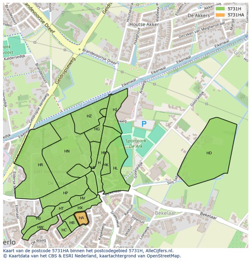 Afbeelding van het postcodegebied 5731 HA op de kaart.
