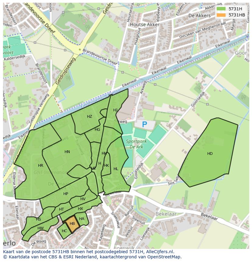 Afbeelding van het postcodegebied 5731 HB op de kaart.