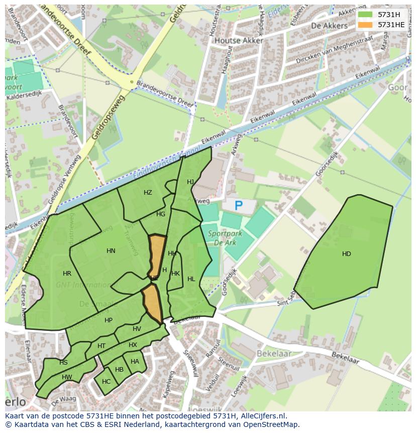 Afbeelding van het postcodegebied 5731 HE op de kaart.