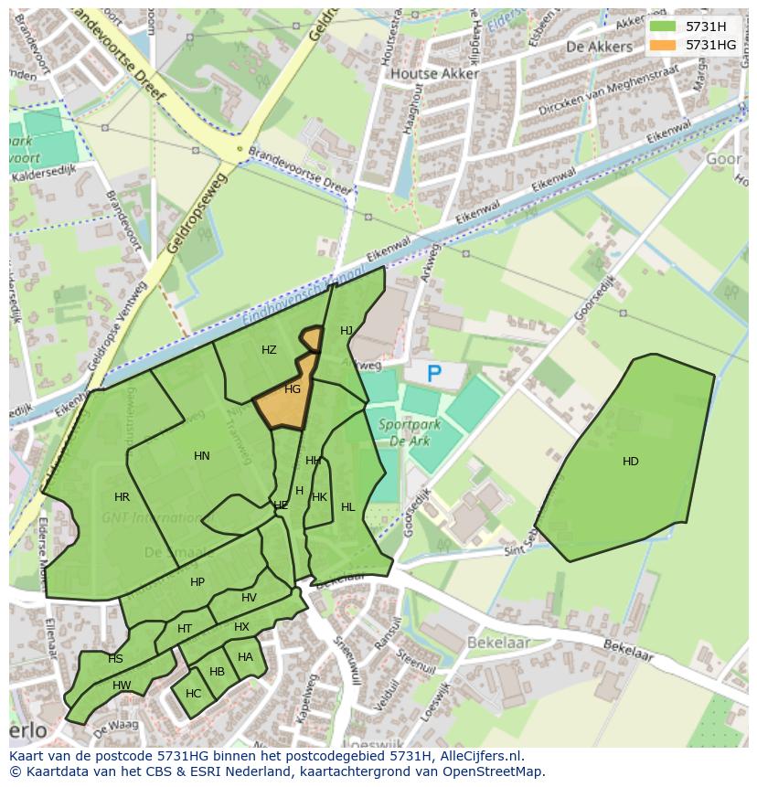 Afbeelding van het postcodegebied 5731 HG op de kaart.