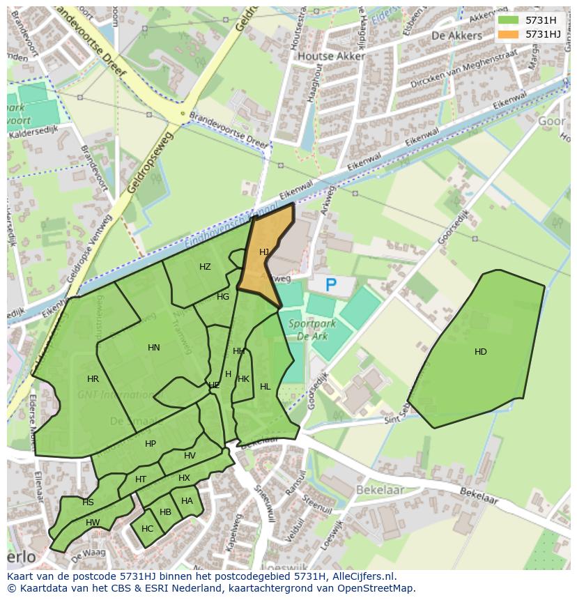 Afbeelding van het postcodegebied 5731 HJ op de kaart.