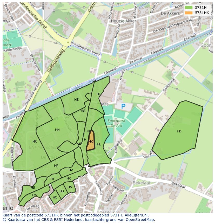 Afbeelding van het postcodegebied 5731 HK op de kaart.