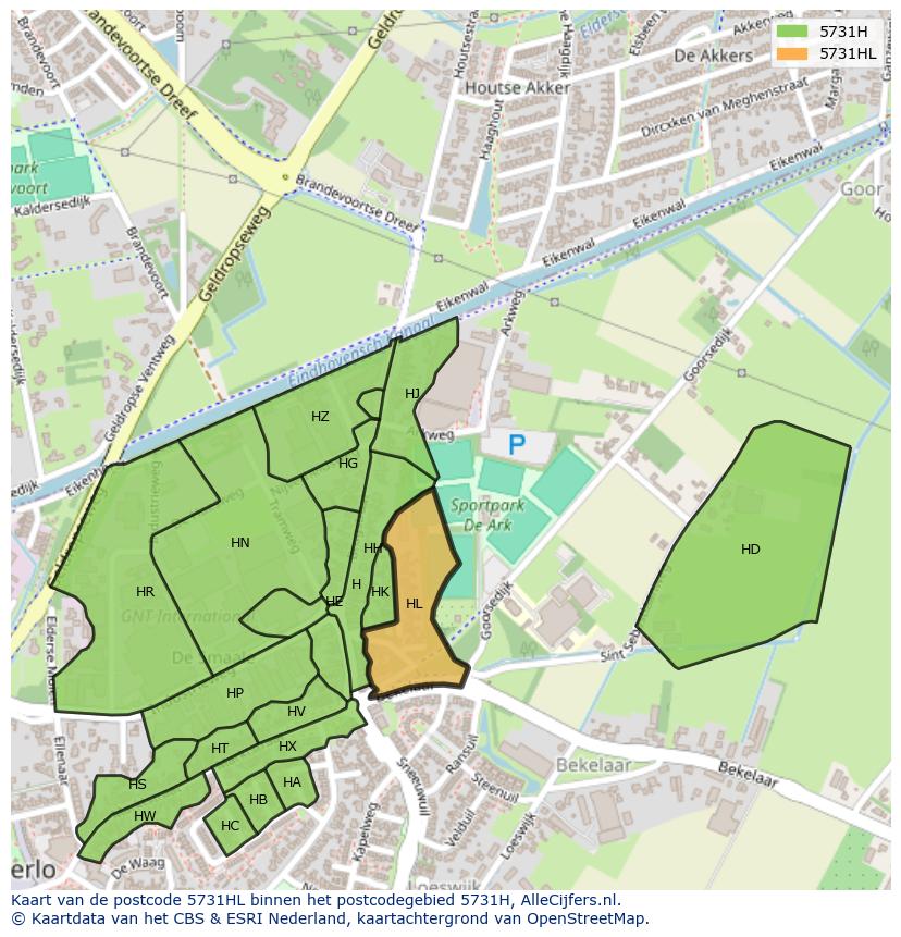 Afbeelding van het postcodegebied 5731 HL op de kaart.