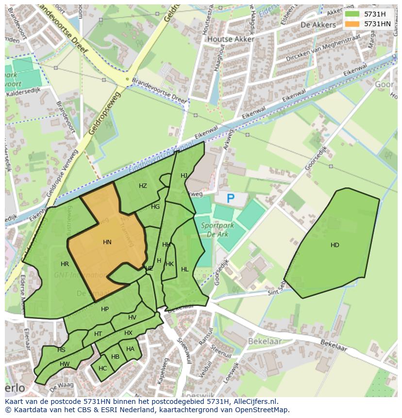 Afbeelding van het postcodegebied 5731 HN op de kaart.