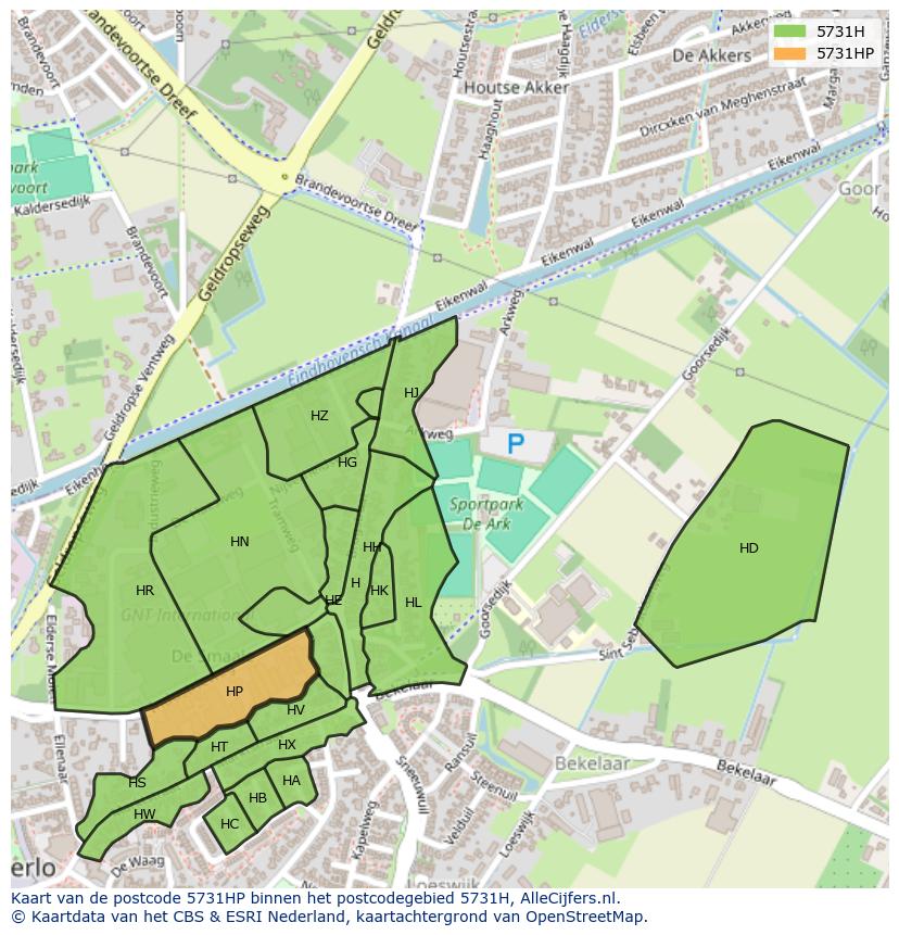 Afbeelding van het postcodegebied 5731 HP op de kaart.