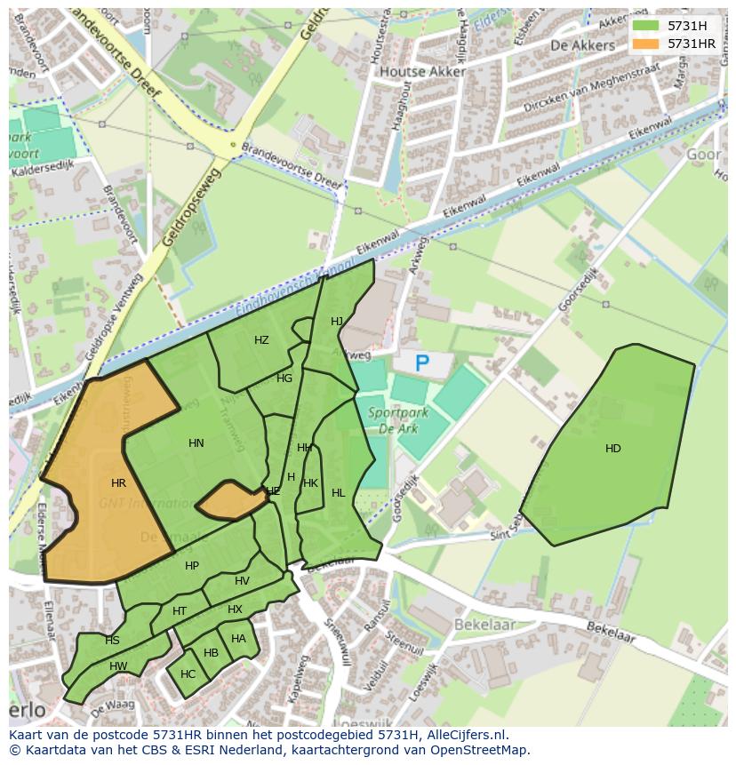 Afbeelding van het postcodegebied 5731 HR op de kaart.