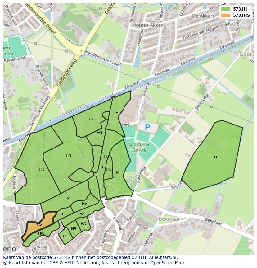 Afbeelding van het postcodegebied 5731 HS op de kaart.