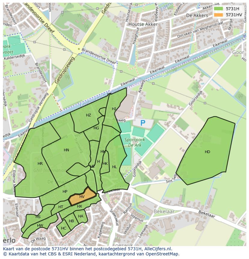 Afbeelding van het postcodegebied 5731 HV op de kaart.