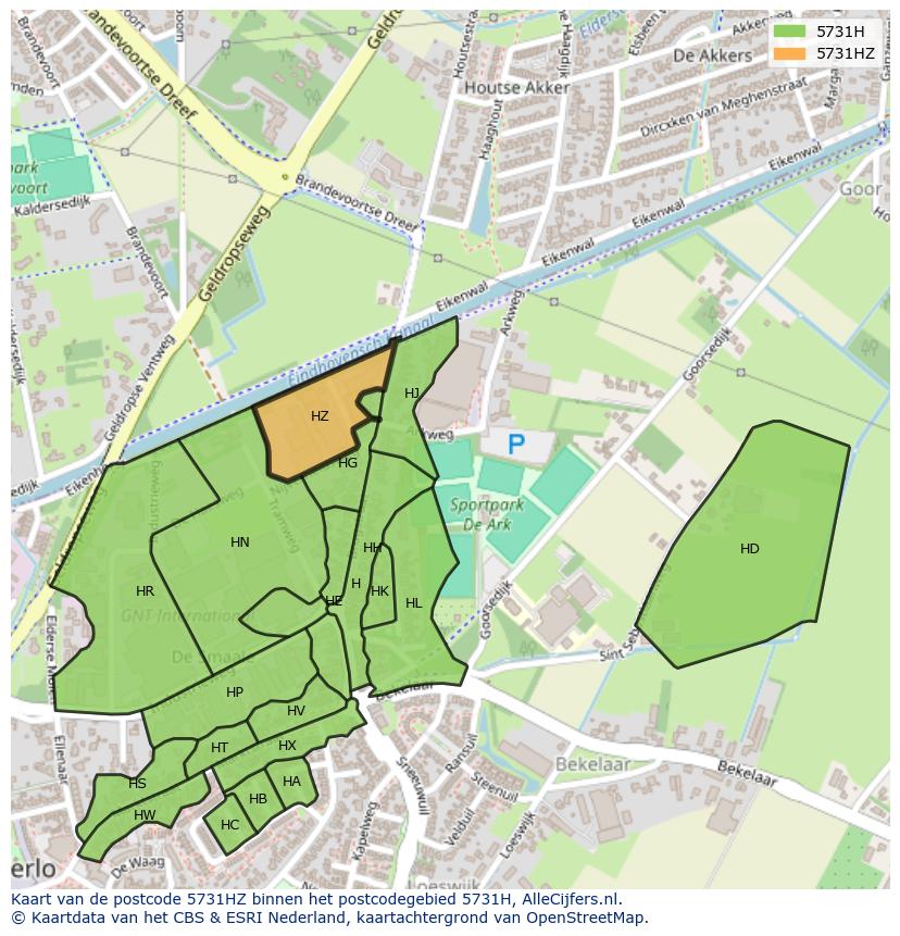 Afbeelding van het postcodegebied 5731 HZ op de kaart.