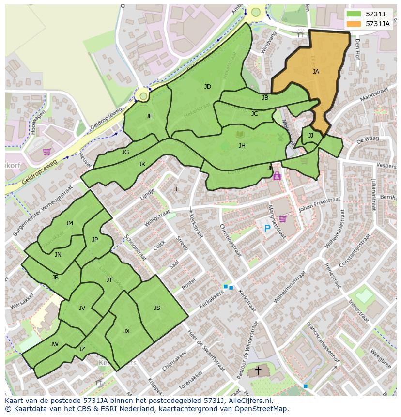 Afbeelding van het postcodegebied 5731 JA op de kaart.