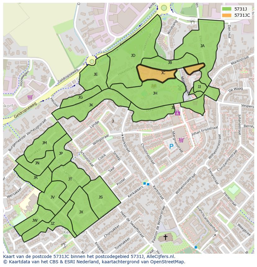 Afbeelding van het postcodegebied 5731 JC op de kaart.