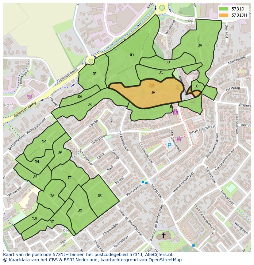 Afbeelding van het postcodegebied 5731 JH op de kaart.