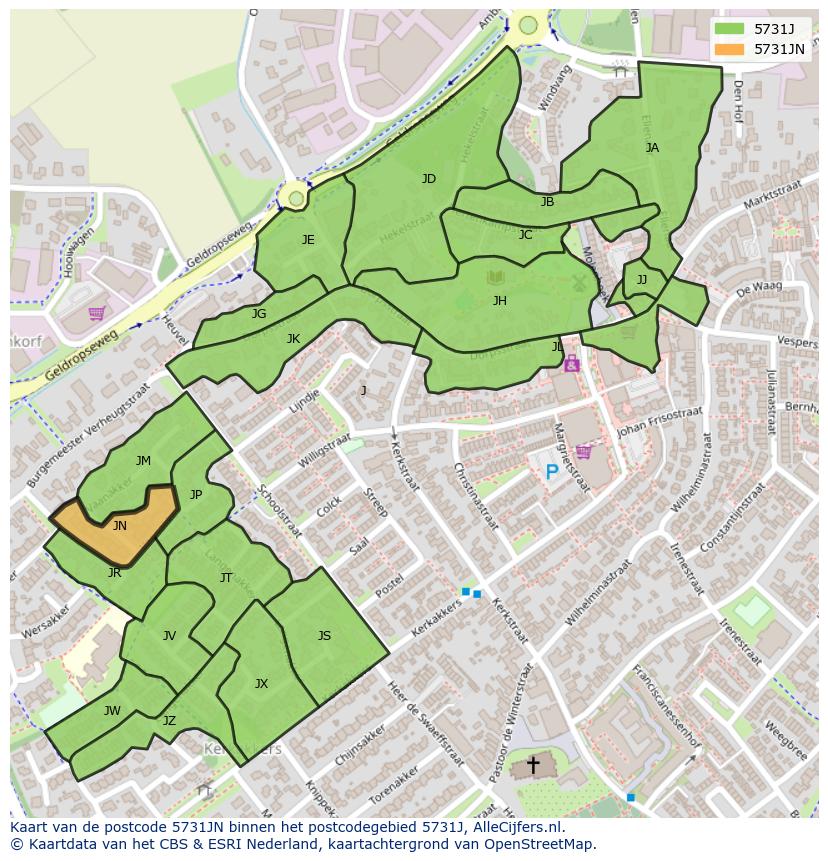 Afbeelding van het postcodegebied 5731 JN op de kaart.