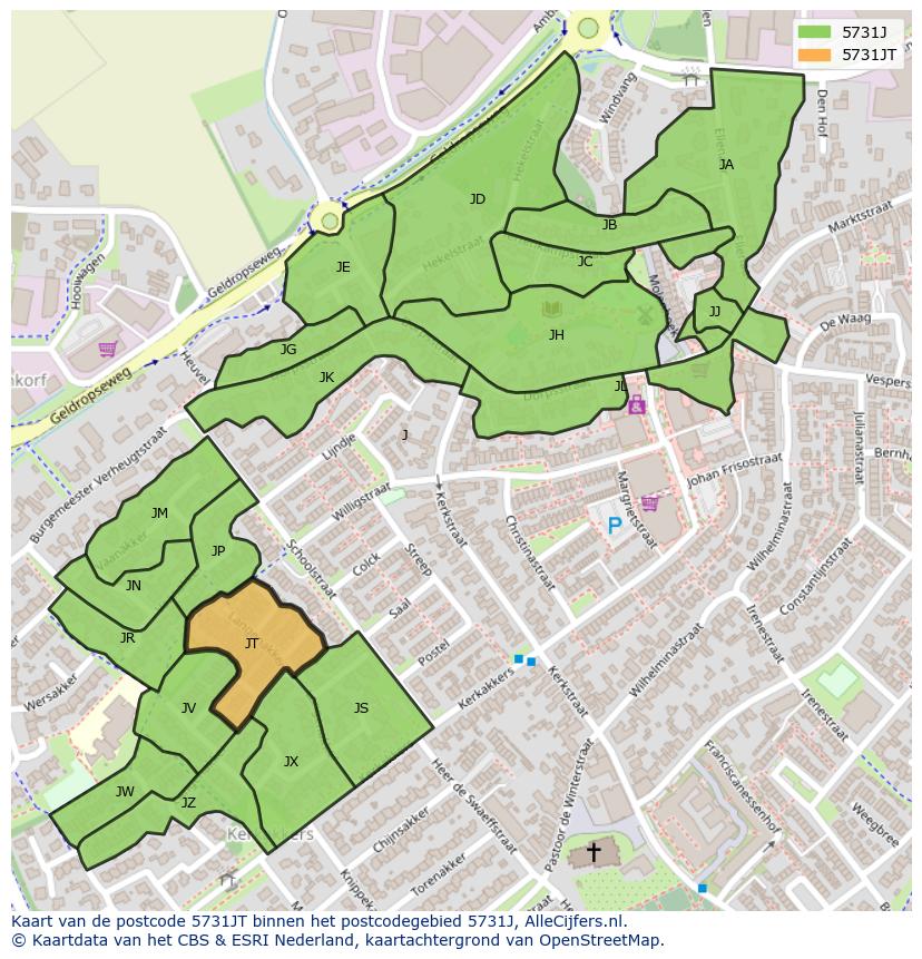 Afbeelding van het postcodegebied 5731 JT op de kaart.