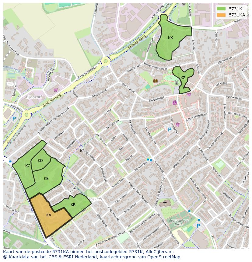 Afbeelding van het postcodegebied 5731 KA op de kaart.