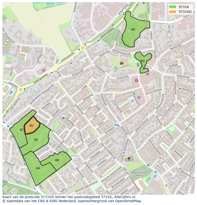 Afbeelding van het postcodegebied 5731 KD op de kaart.