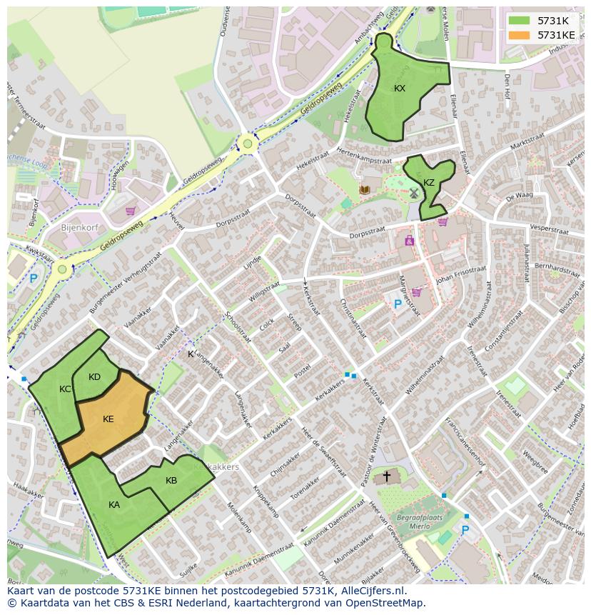Afbeelding van het postcodegebied 5731 KE op de kaart.