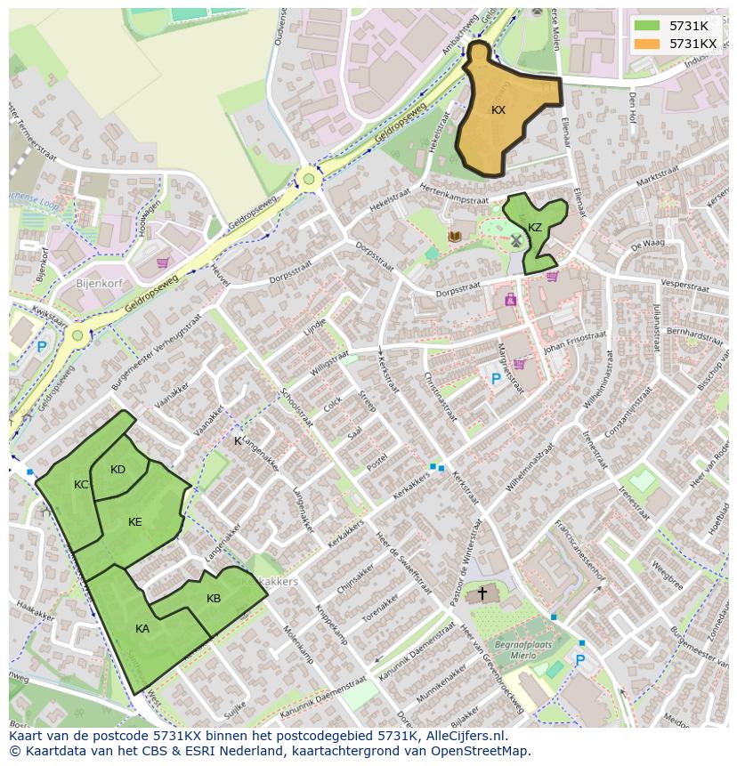 Afbeelding van het postcodegebied 5731 KX op de kaart.