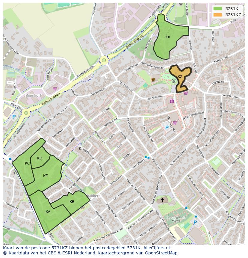 Afbeelding van het postcodegebied 5731 KZ op de kaart.