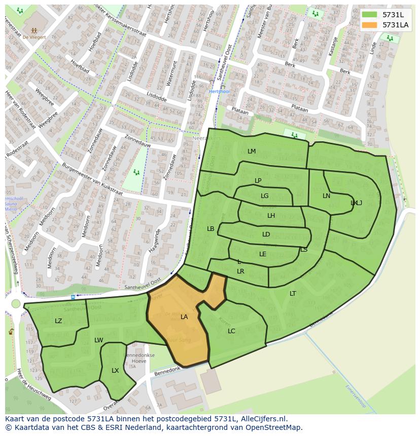 Afbeelding van het postcodegebied 5731 LA op de kaart.
