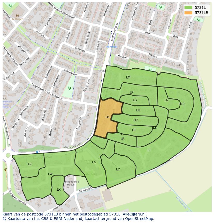 Afbeelding van het postcodegebied 5731 LB op de kaart.