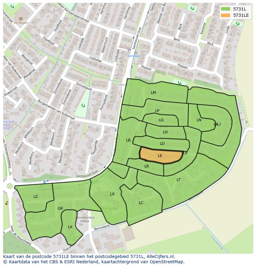Afbeelding van het postcodegebied 5731 LE op de kaart.