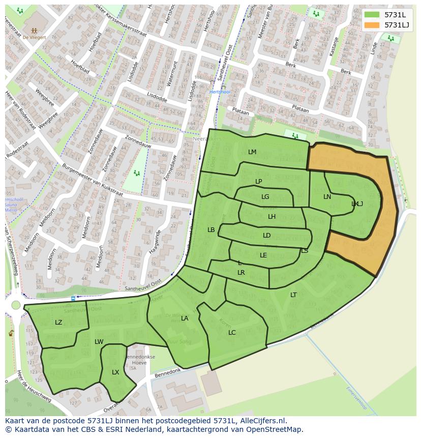 Afbeelding van het postcodegebied 5731 LJ op de kaart.