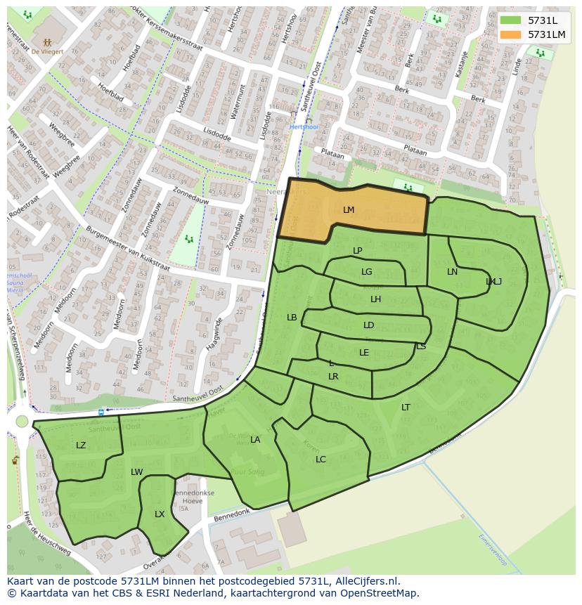 Afbeelding van het postcodegebied 5731 LM op de kaart.