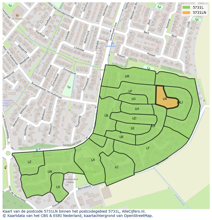 Afbeelding van het postcodegebied 5731 LN op de kaart.