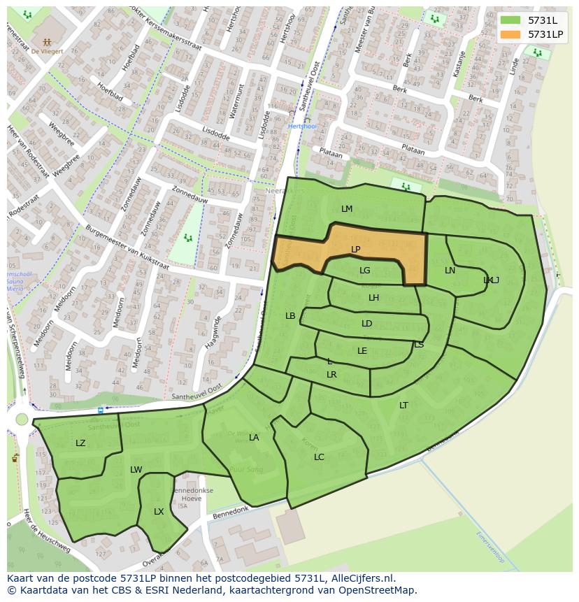 Afbeelding van het postcodegebied 5731 LP op de kaart.
