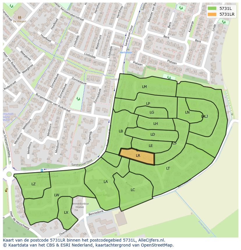 Afbeelding van het postcodegebied 5731 LR op de kaart.