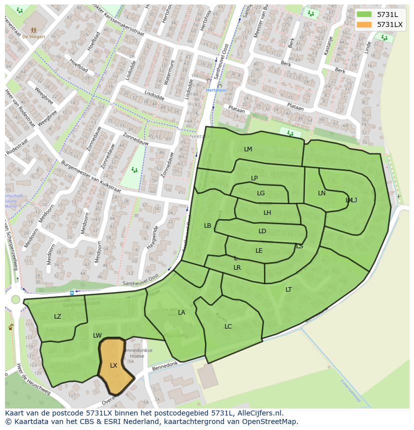 Afbeelding van het postcodegebied 5731 LX op de kaart.