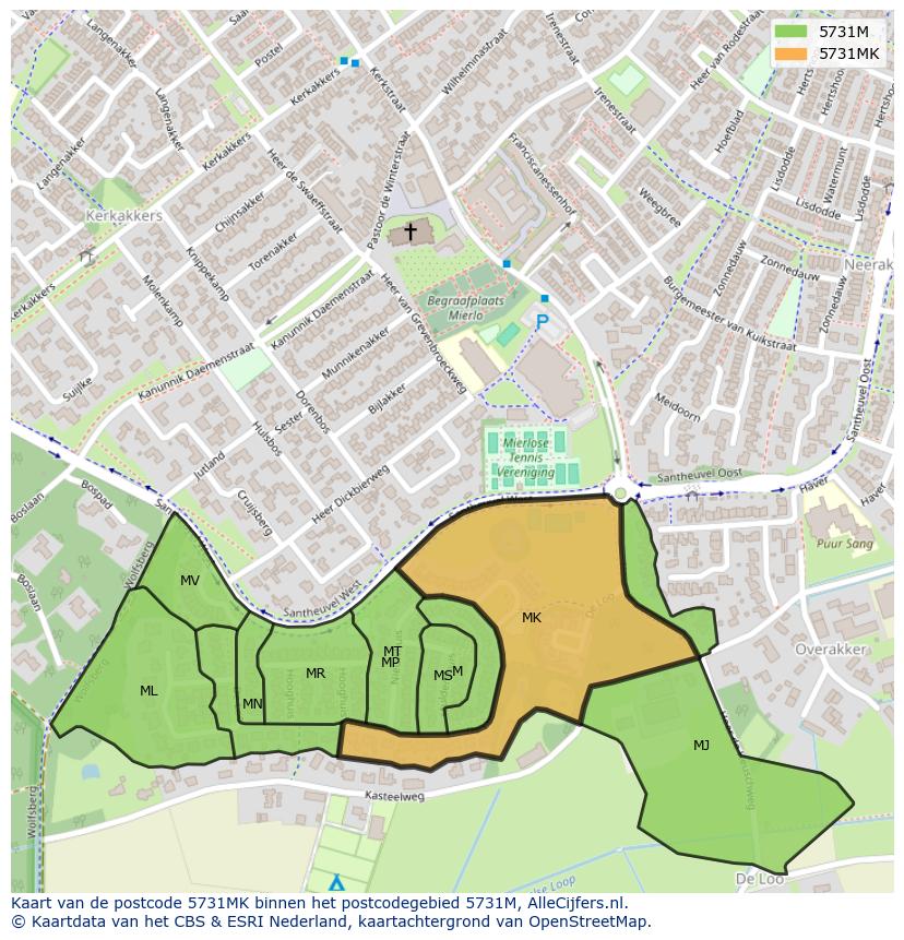 Afbeelding van het postcodegebied 5731 MK op de kaart.
