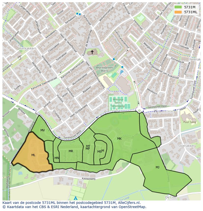 Afbeelding van het postcodegebied 5731 ML op de kaart.
