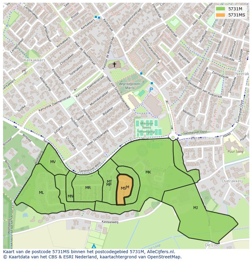 Afbeelding van het postcodegebied 5731 MS op de kaart.