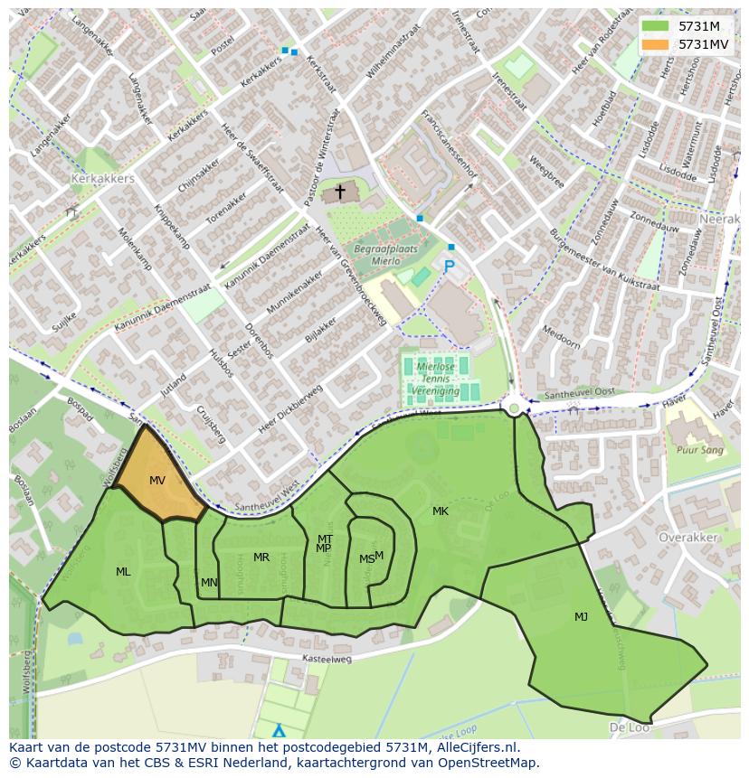 Afbeelding van het postcodegebied 5731 MV op de kaart.