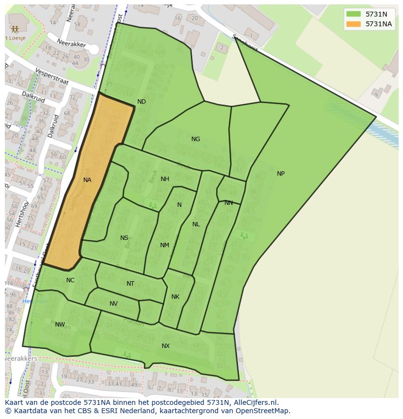 Afbeelding van het postcodegebied 5731 NA op de kaart.