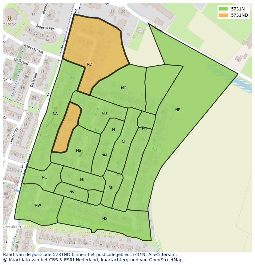 Afbeelding van het postcodegebied 5731 ND op de kaart.
