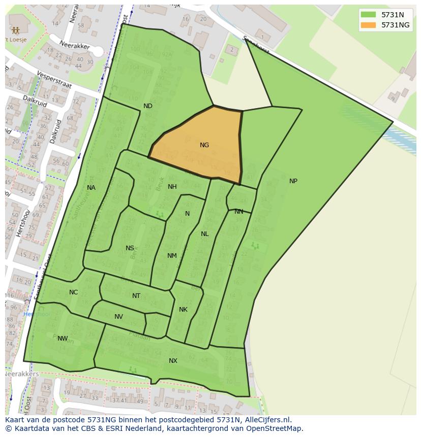 Afbeelding van het postcodegebied 5731 NG op de kaart.