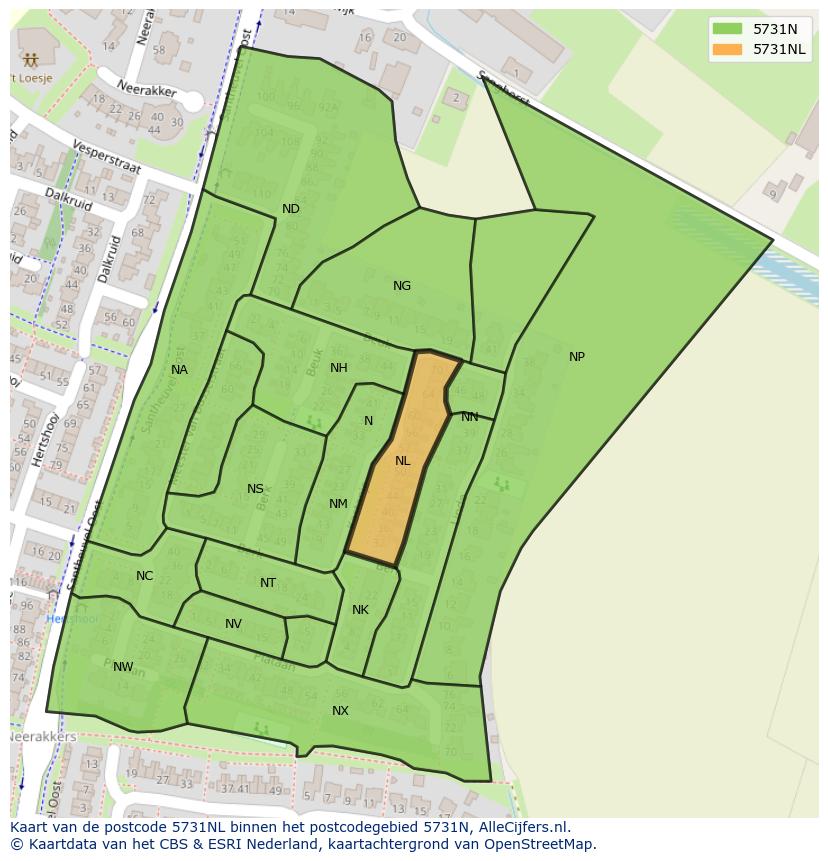 Afbeelding van het postcodegebied 5731 NL op de kaart.