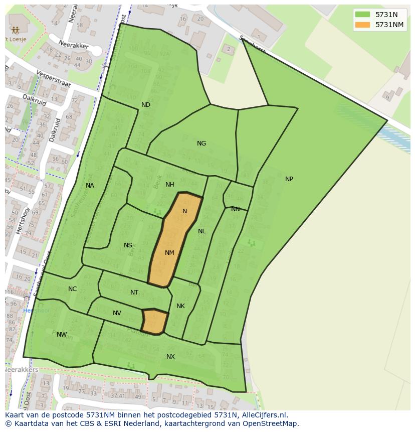 Afbeelding van het postcodegebied 5731 NM op de kaart.