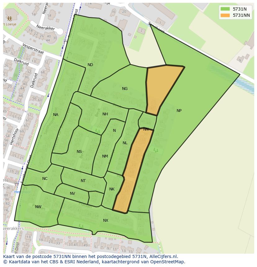 Afbeelding van het postcodegebied 5731 NN op de kaart.