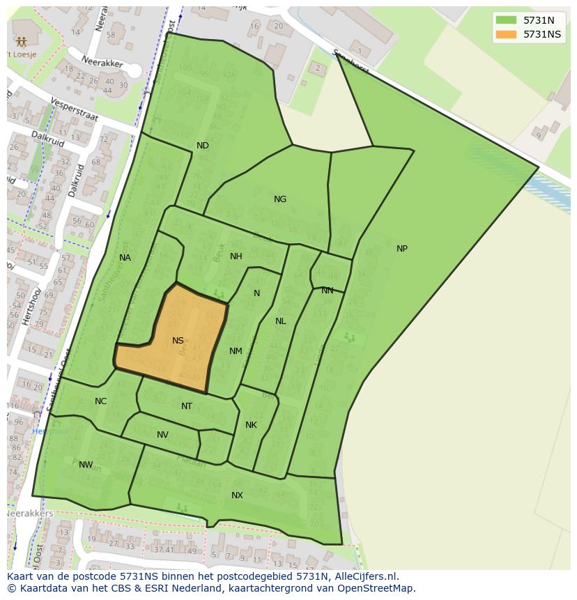 Afbeelding van het postcodegebied 5731 NS op de kaart.
