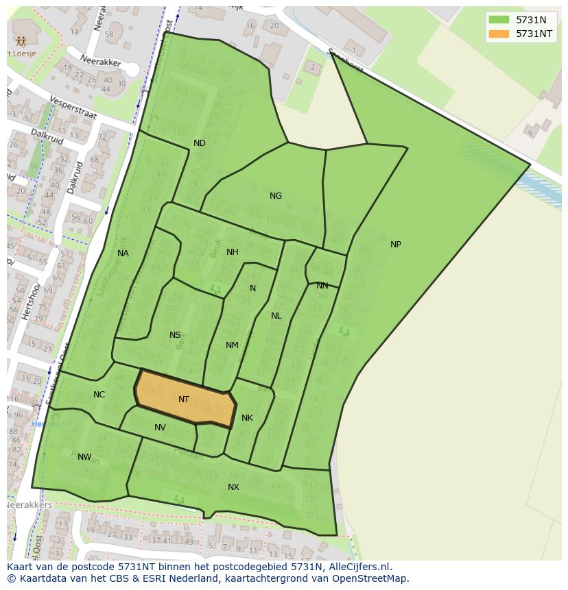 Afbeelding van het postcodegebied 5731 NT op de kaart.