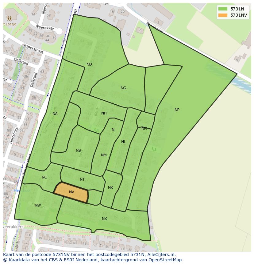 Afbeelding van het postcodegebied 5731 NV op de kaart.