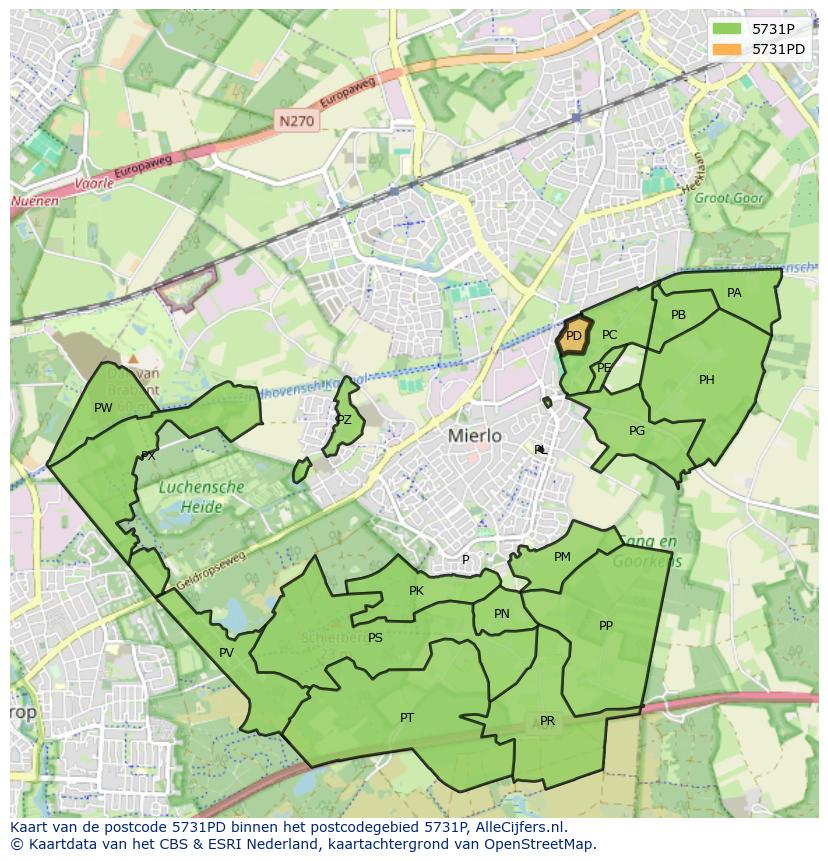 Afbeelding van het postcodegebied 5731 PD op de kaart.